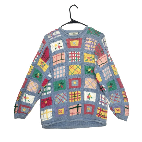 Orvis Sweaters - VTG Orvis Cottagecore Granny Sweater Women L 90s Patchwork Floral Knit Retro